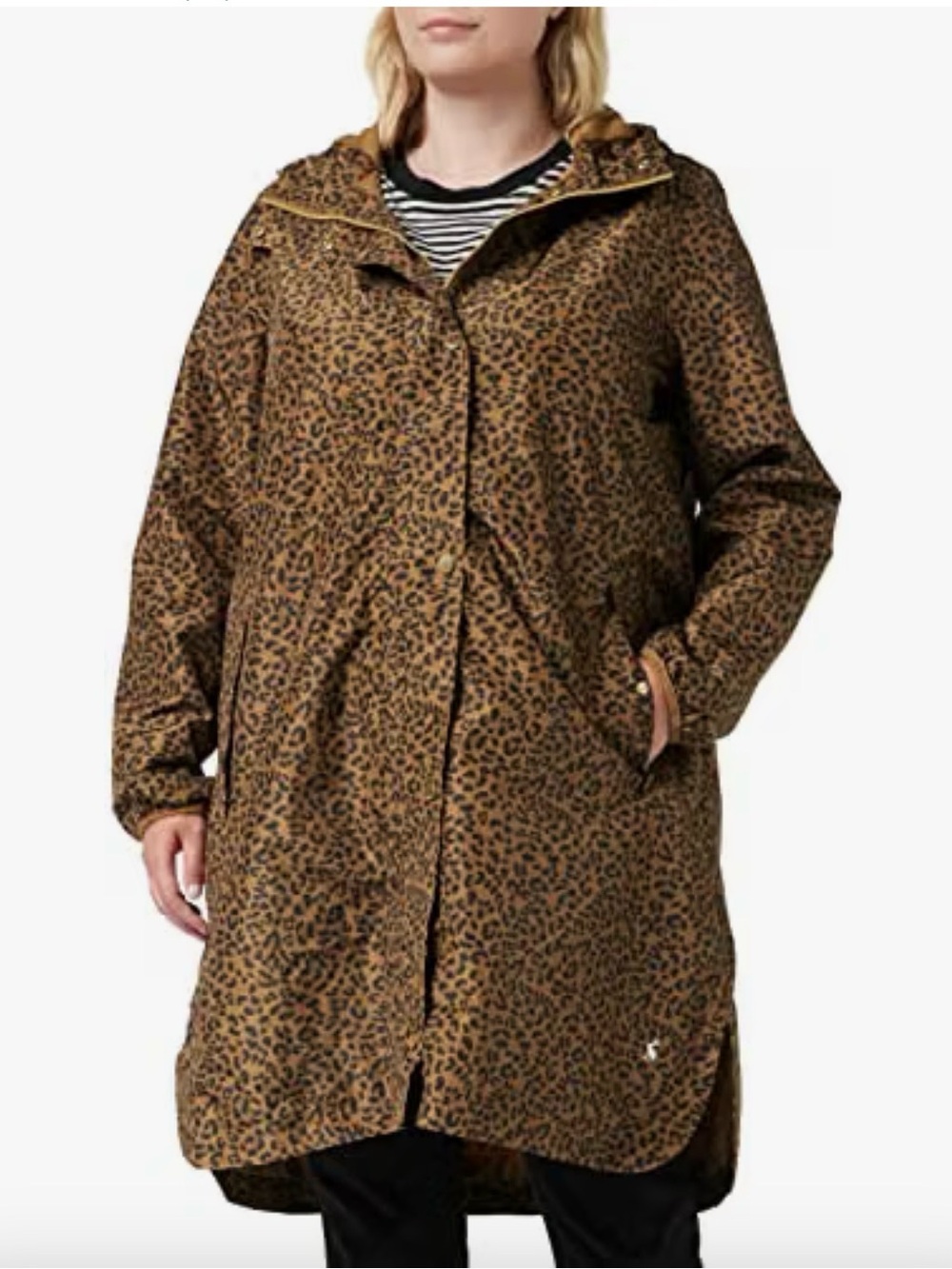 Joules Leopard-Print Hooded Trench Coat - Brown/Black